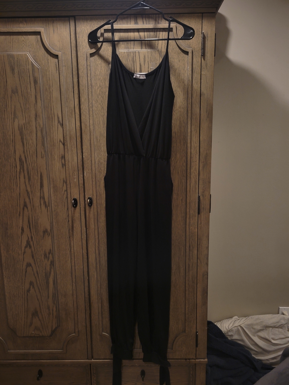 Black Sleeveless V-Neck Jumpsuit with Elastic Waist